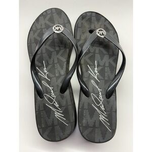 Michael Kors Bedford Platform Flip Flop Women 7 Black Jet Set Signature Low Heel